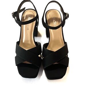 Soda Slope Black Suede Platform Block Heel Sandals Size 5.5